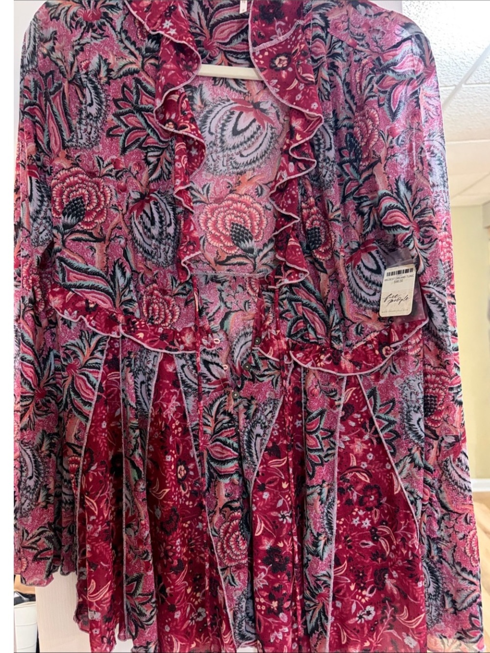 Free People Pink Paisley Print Ruffled v-Neck Mini Skirt